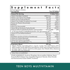 Tablets arranged in bottle showing vegetarian formula for active teens