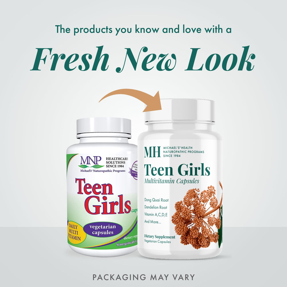 Michael's Health Naturopathic Teen Girls label with key nutrients and directions.