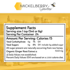 Mickelberry Gardens oxymel ingredients closeup showing organic ginger and raw honey for natural flavor