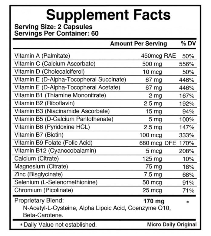 Micro Daily Supplement capsules close-up, easy daily intake for on-the-go vitality.