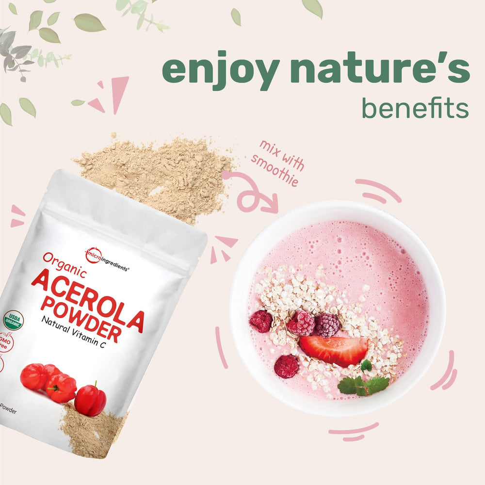 Closeup of Micro Ingredients acerola powder texture and color