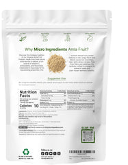Close-up of Micro Ingredients amla powder pouch, antioxidant-rich for yogurt or smoothies.