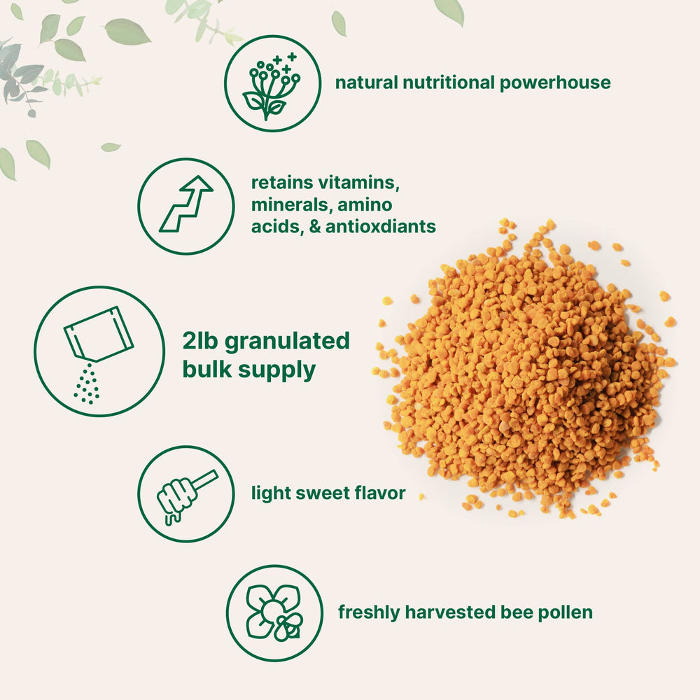 Nutrient dense bee pollen granules by Micro Ingredients showing texture and color