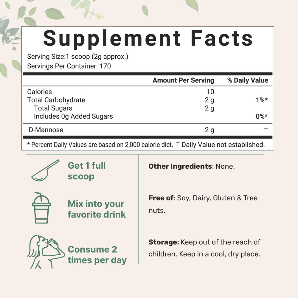 Micro Ingredients D Mannose powder with scoop, convenient for simple daily dosing
