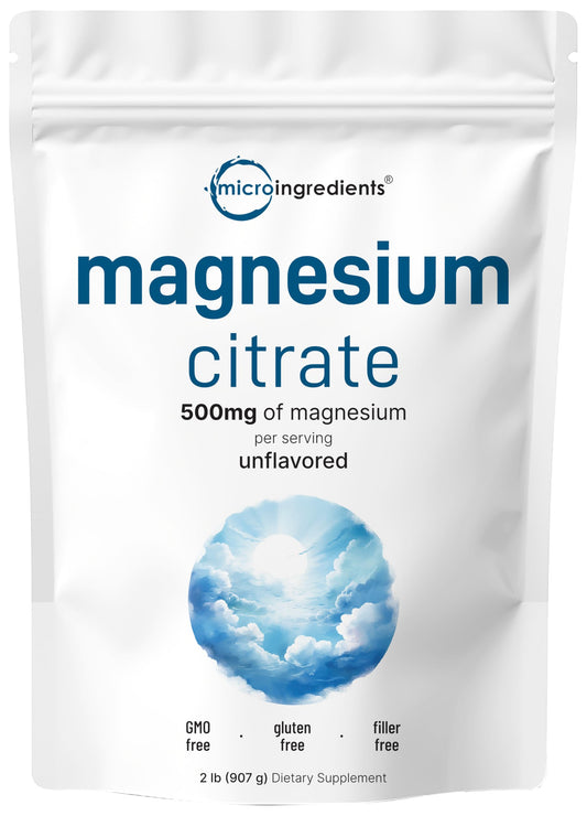 Micro Ingredients magnesium citrate powder 2 lb jar with fine texture for daily use