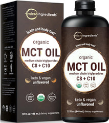 Micro Ingredients MCT Oil bottle on counter for quick, keto-friendly use.