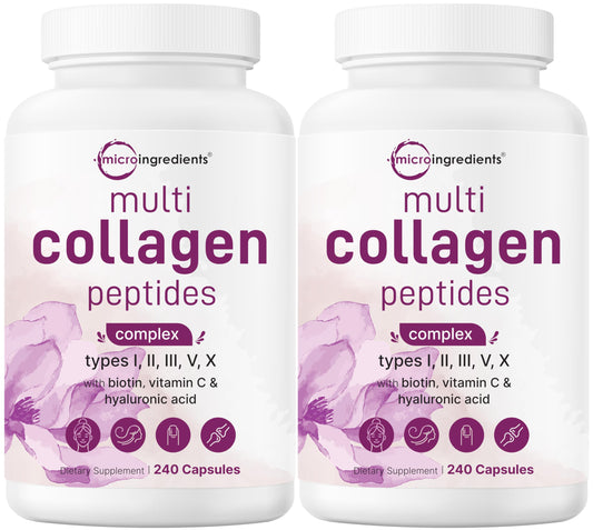 Micro Ingredients multi collagen bottle shown for daily use and versatility