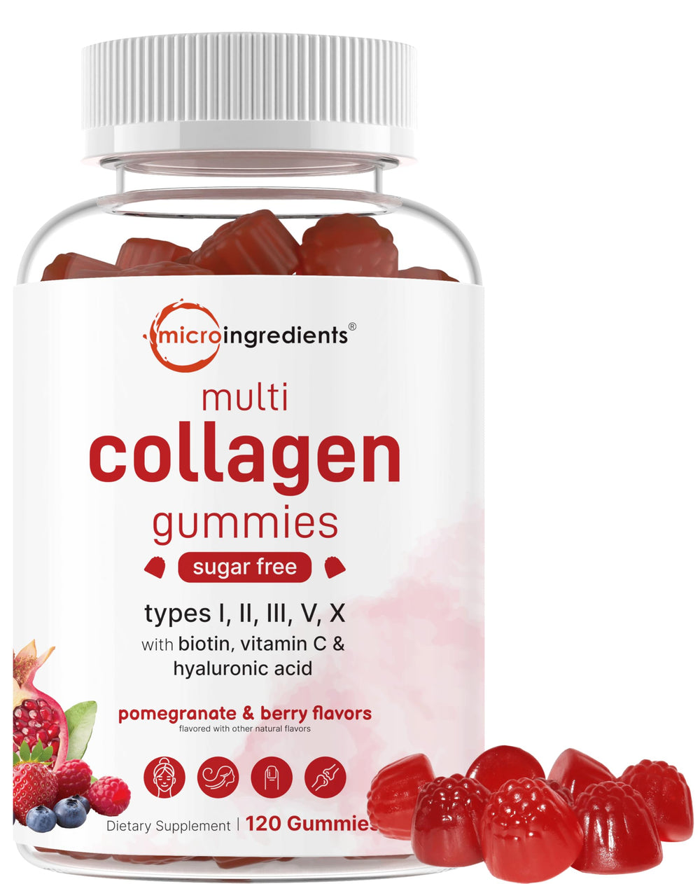 Micro Ingredients Multi Collagen Gummies packaging highlighting sugar-free beauty support.