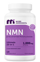 Micro Ingredients NMN Complex bottle front with 120 vegan capsules for daily NAD+ precursor support.