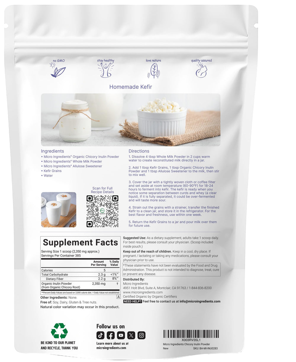 Micro Ingredients Organic Inulin Chicory Powder for vegan, unflavored supplement