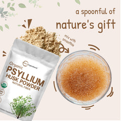 Micro Ingredients packaging of psyllium husk powder showing organic and vegan notes