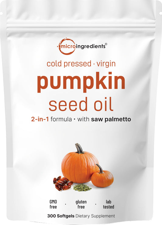 Micro Ingredients pumpkin seed oil softgels bottle for convenient daily supplementation.