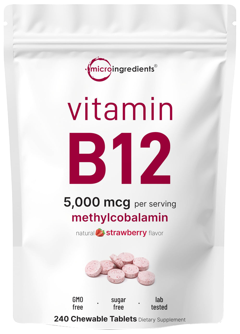 Micro Ingredients B12 5000mcg strawberry chewables fast dissolve for easy daily use