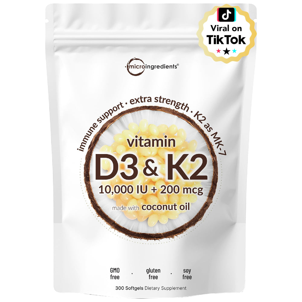 Micro Ingredients Vitamin D3 K2 softgels bottle for daily wellness and easy dosing.