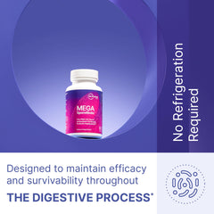 MegaSporeBiotic bottle on shelf shows non-refrigerated stability for everyday use.