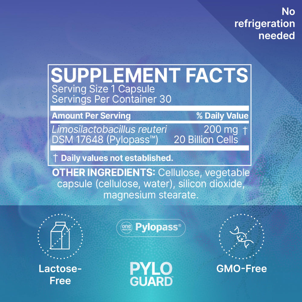 Microbiome Labs PyloGuard shelf-stable label confirms room-temperature storage