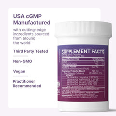 Capsules and bottle arrangement showcase the probiotic blend for gut and vaginal balance.