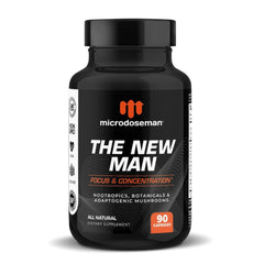microdoseman bottle pour showing easy daily brain support for focus and clarity