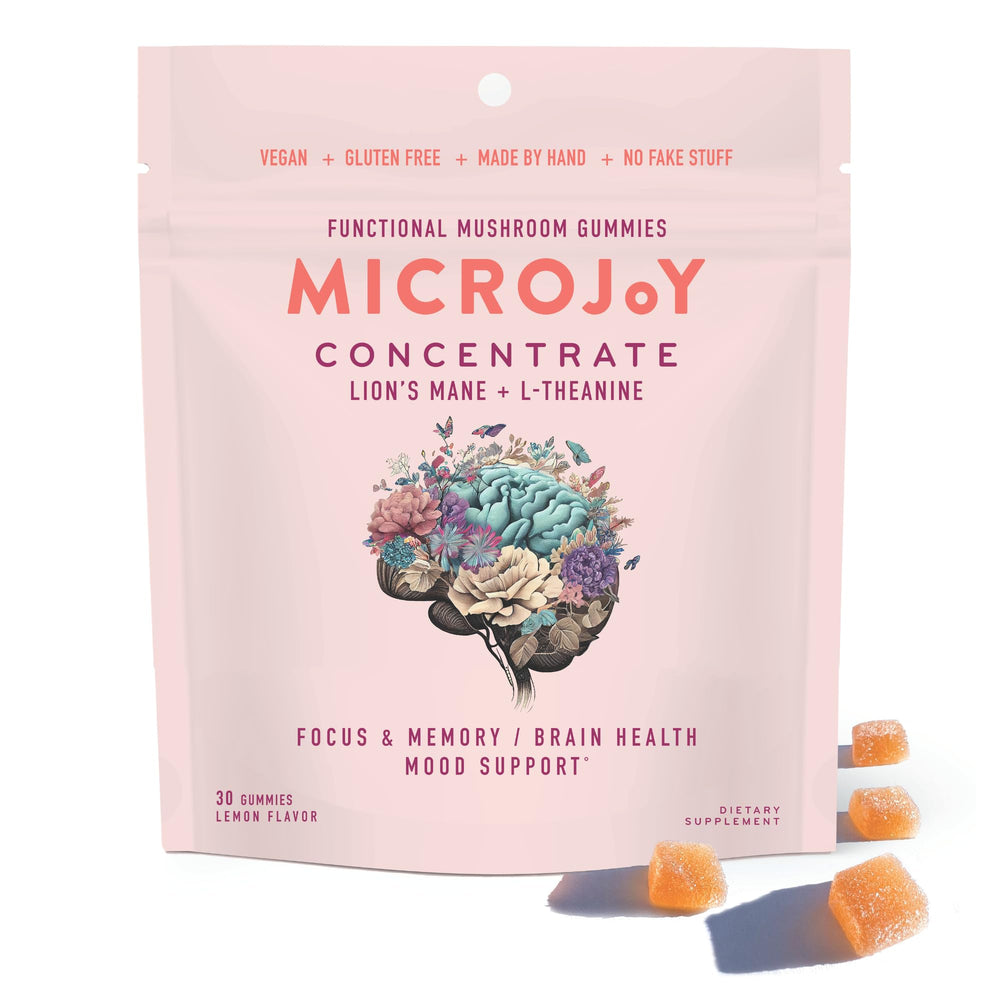 Microjoy Concentrate Gummies lemon bottle promotes quick focus with a tasty lemon taste