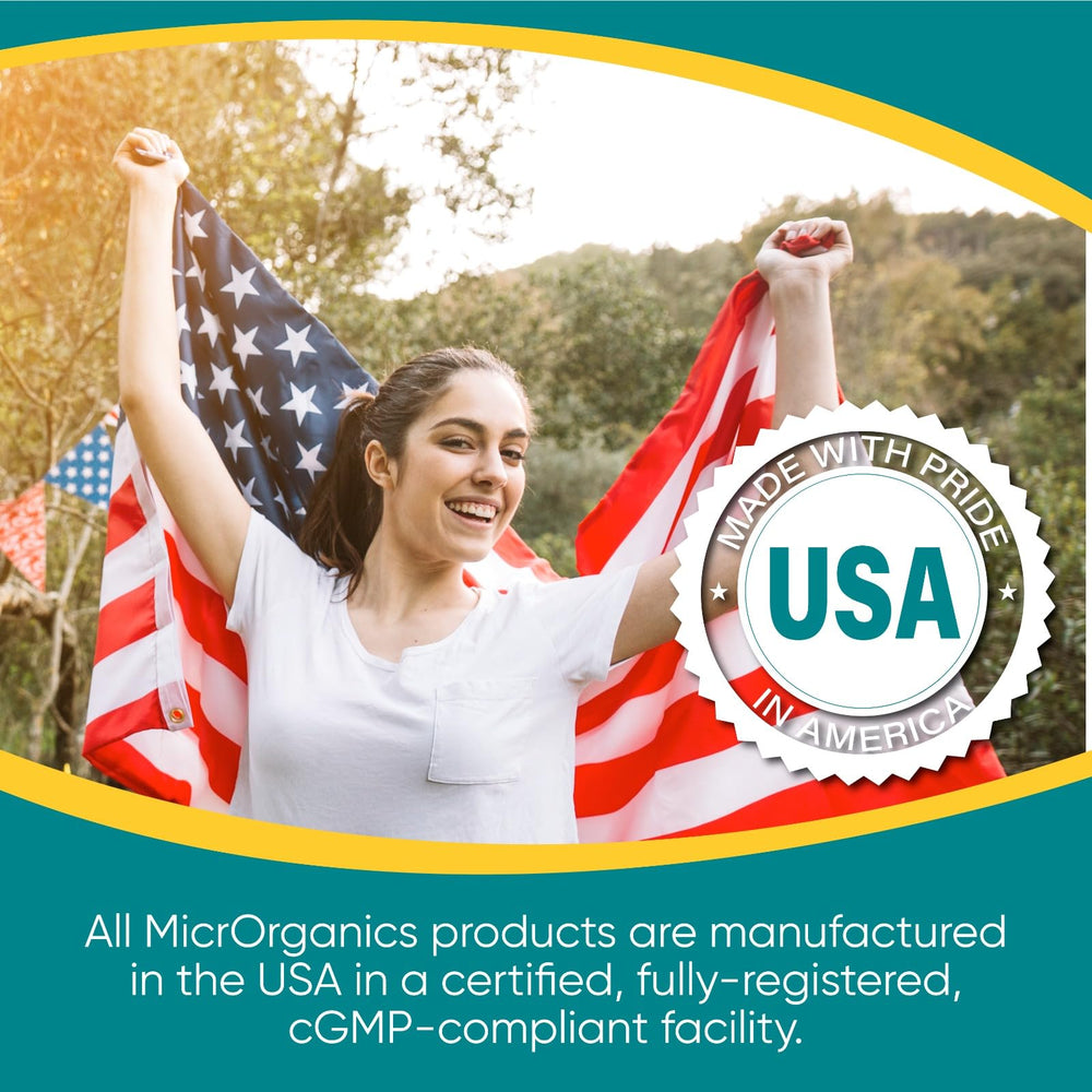 Microroganics packaging highlights sustainability and quality standards.