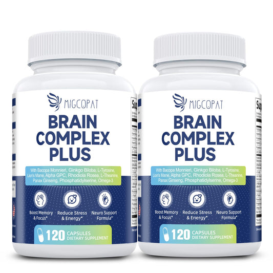 Migcopat brain supplement bottle front shows premium nootropic formula for memory and focus.