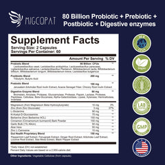Migcopat Probiotics 80B CFU bottle showcasing high potency formula for gut health.