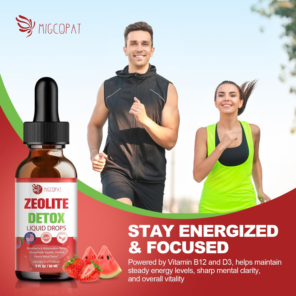 Migcopat Zeolite Detox Liquid Drops label closeup showing clean formula