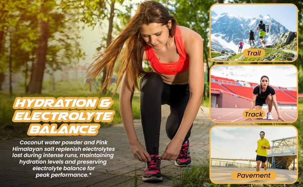 Mighty Moose Runners' Relief hydration glass illustrates electrolyte balance for workouts.