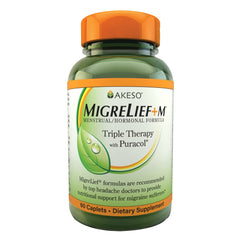 MigreLief+M bottle pour shows easy daily dosing for women's migraine support.