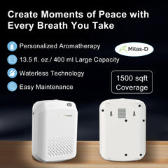 Milas-D waterless diffuser wall-mount option shown for discreet placement.