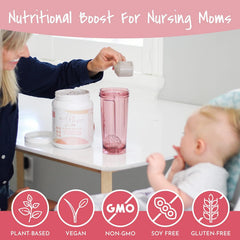 Milk Dust vanilla shake glass ready for quick nursing mom smoothie