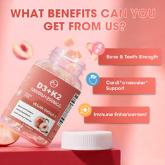 Minch D3 K2 gummies close-up of peach-flavored texture and vibrant color.