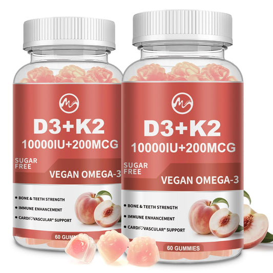 Minch vitamin D3 K2 gummies bottle shown; sugar-free vegan formula for daily use.