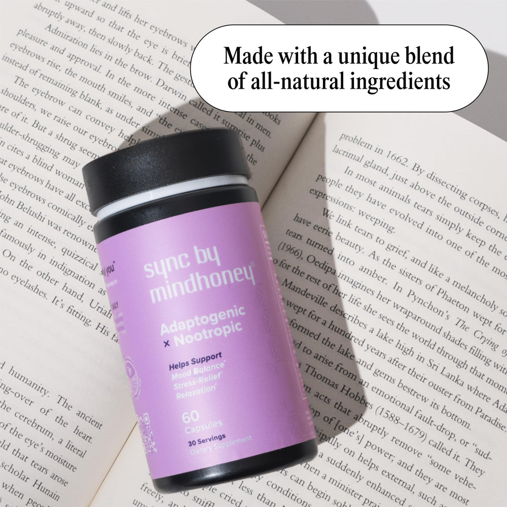 Mindhoney SYNC capsules close-up suggesting relaxation and calm focus