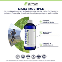 Mineralife Liquid Daily Multiple with wild cherries emphasizes natural flavor and fruit-based nutrition.