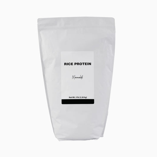 Minimalist Rice Protein bag closeup demonstrates resealable packaging for lasting freshness in smoothies