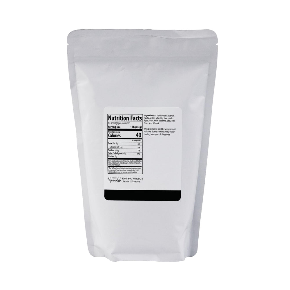 Close-up of the Minimalist Sunflower Lecithin Powder bag showing easy access.