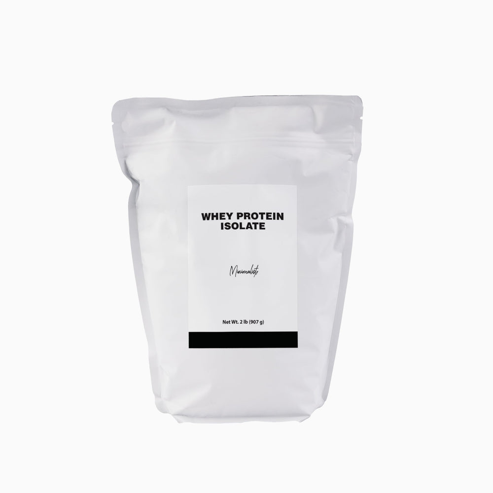 Minimalist Whey Protein Isolate 90 bag front shows resealable packaging for easy storage.