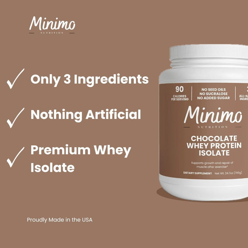Minimo Nutrition Whey Isolate scoop ready for a precise post-workout protein measure.