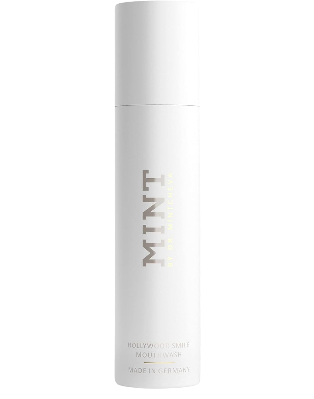 Mint by Dr. Mintcheva Hollywood Smile bottle showcases gentle whitening in a sleek design.