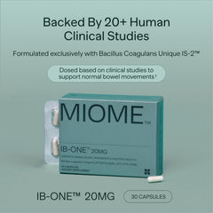MIOME IB-ONE capsule closeup highlighting probiotic potency for gut support