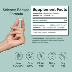 MIOME IB-ONE label design with gluten free and low FODMAP indicators