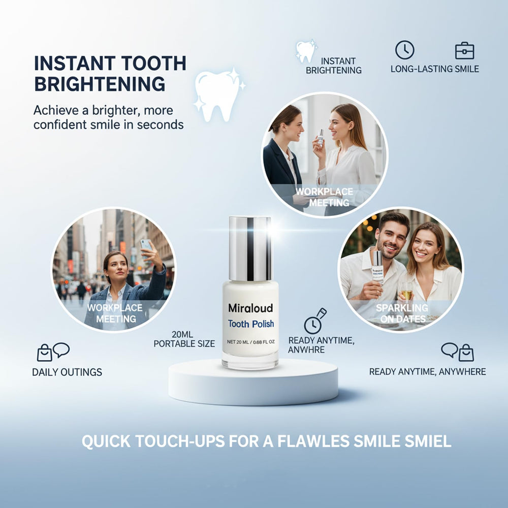 Miraloud Tooth Polish compact case demonstrates portable convenience.