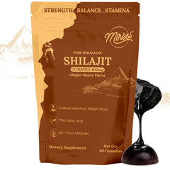 Miresi Shilajit Gummies bottle packshot with ginger-honey flavor for daily energy and focus
