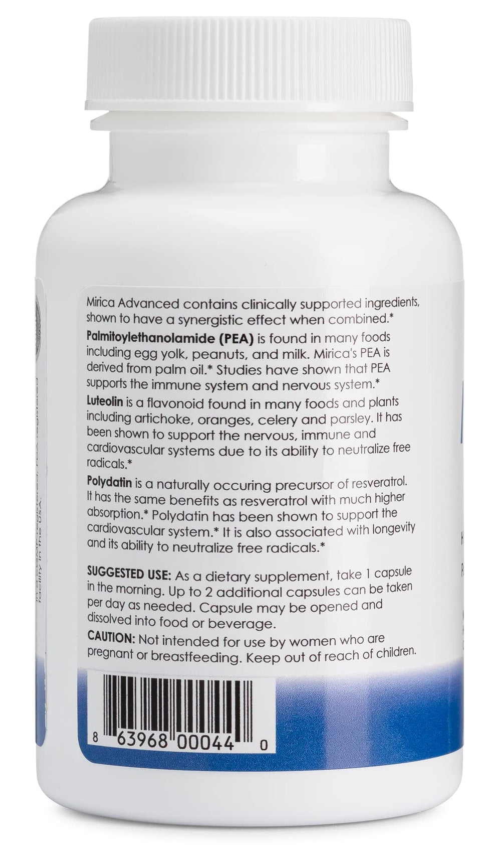 Mirica Advanced label with purity seal indicating third-party testing