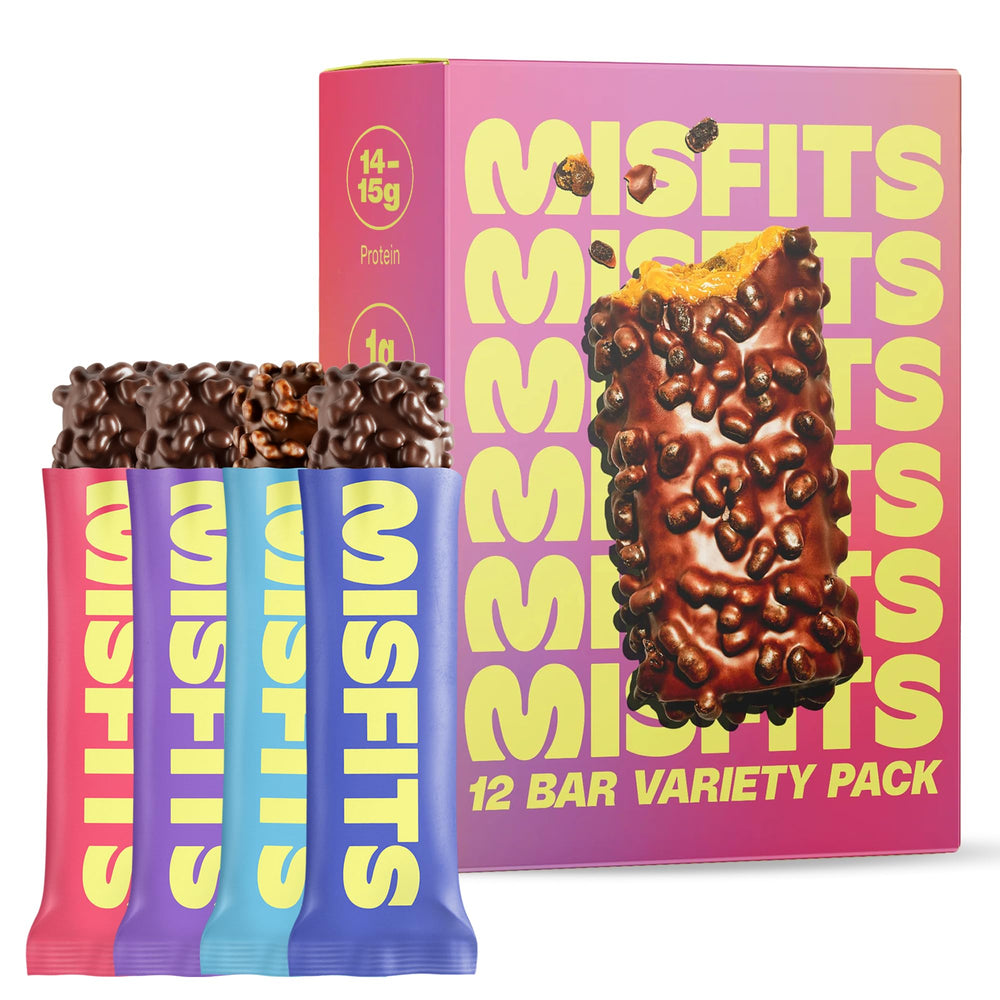 Misfits protein bar variety pack chocolate-coated for on-the-go energy