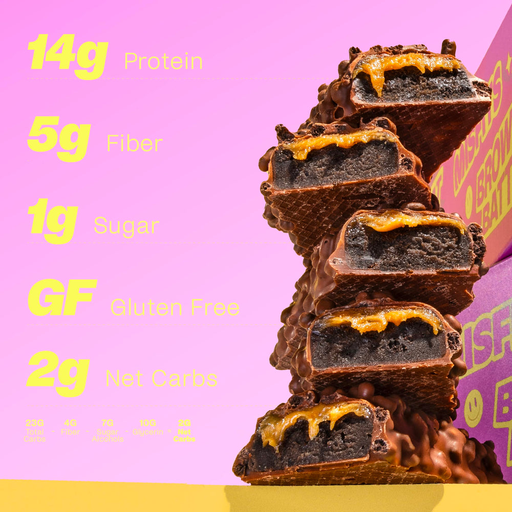 Misfits vegan protein bar cocoa crisps add chewy texture.
