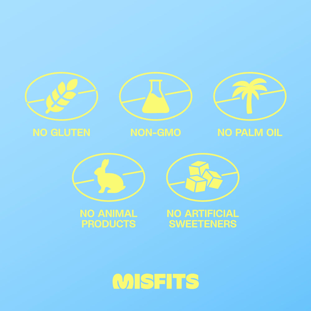 Misfits bar showing golden center and vegan chocolate coating