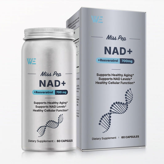 MISS PEP NAD+ Plus bottle with capsules for daily energy.