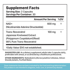 MISS PEP NAD+ Plus ingredients panel detailing key components.